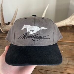 Vintage Ford Mustang Embroidered Baseball Cap Gray Black Snapback Hat Retro Hat
